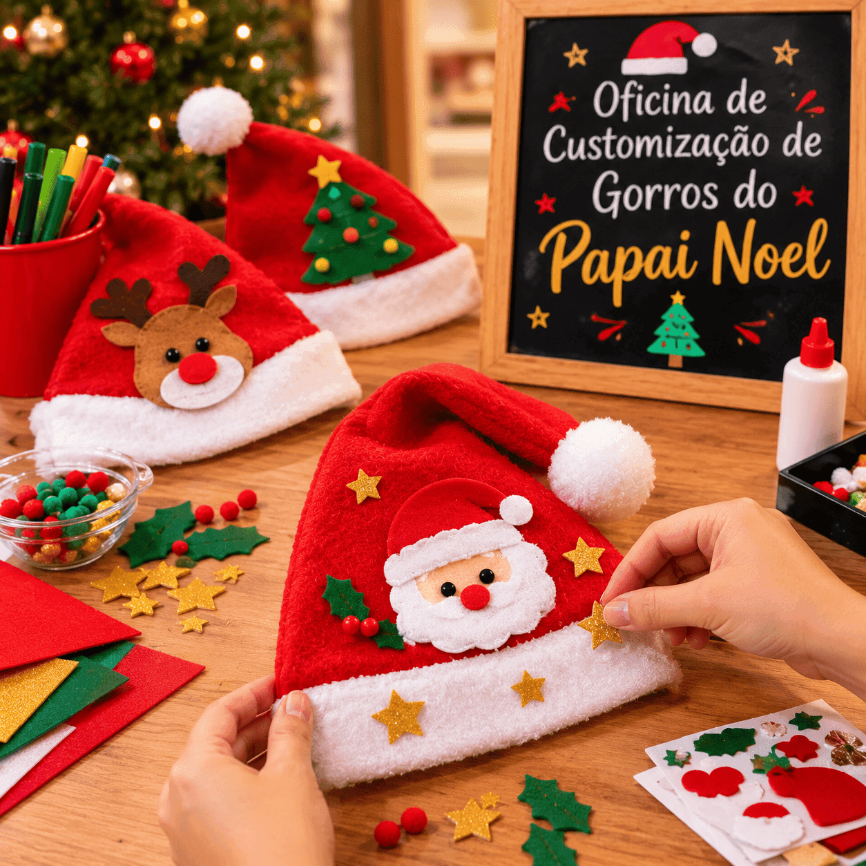 OFICINA DE CUSTOMIZAÇÃO DE GORROS DO PAPAI NOEL