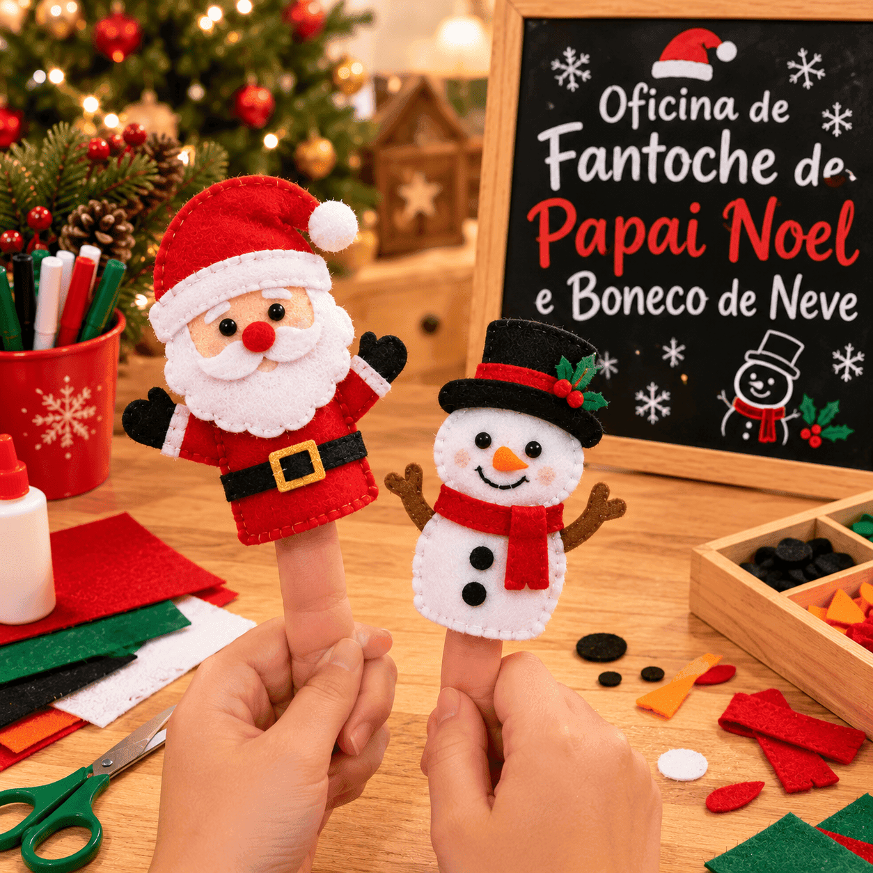 OFICINA DE FANTOCHE DE PAPAI NOEL E BONECO DE NEVE