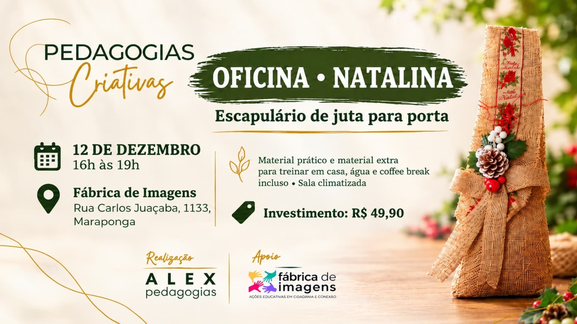 Oficina Natalina: Escapulário de Juta para Porta